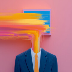 Suit Figure with Paintbrush Head and Stress Motif