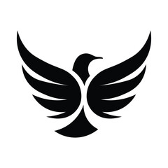 Elegant black bird emblem with wings open vector icon logo design