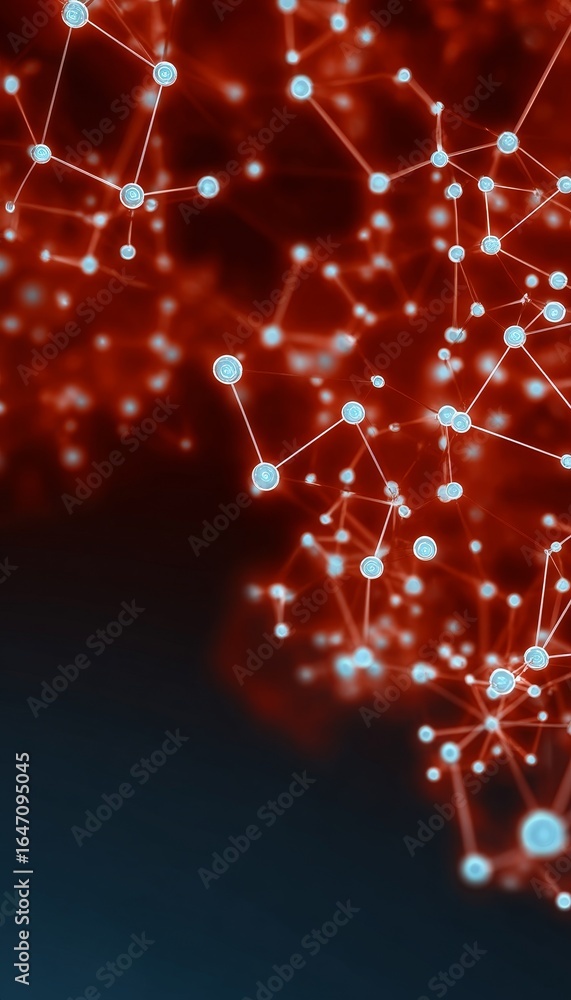 Poster abstract crimson background with interconnected nodes and lines, modern tech design element