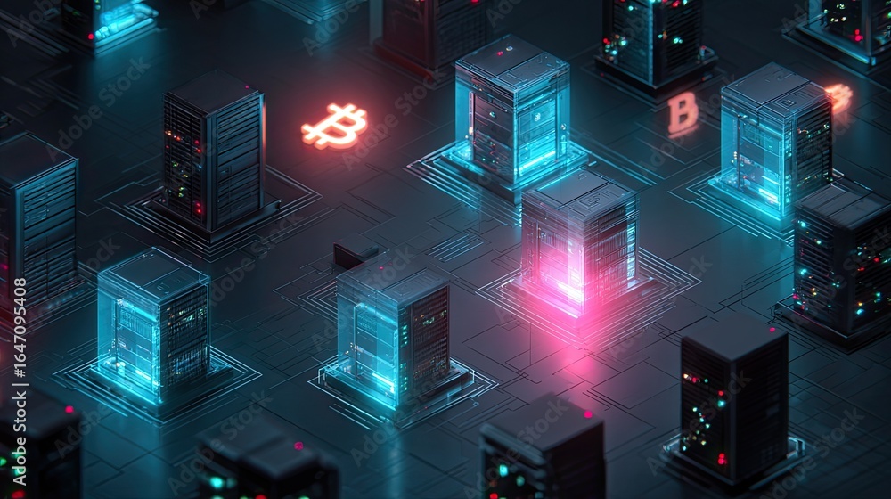 Aufkleber dynamic digital data center servers gleam with vibrant neon lights, showcasing the cutting edge of b