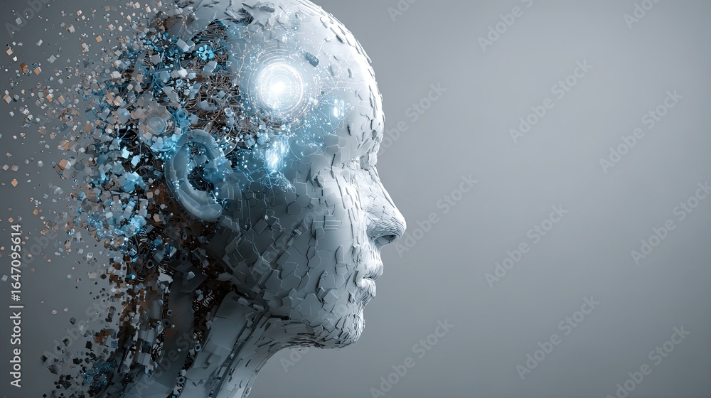 Aufkleber stunning ai concept showcasing a digital human head dissolving into intricate circuits and glowing d