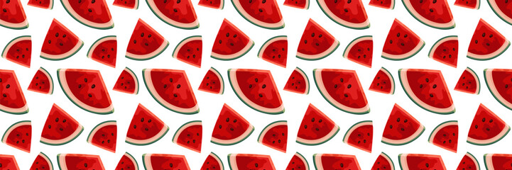 Juicy seamless pattern with watermelon slices. For summer backgrounds, food packaging, fabric prints