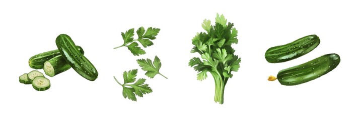 Fresh vegetables and herbs arranged on a clean surface for a healthy meal preparation
