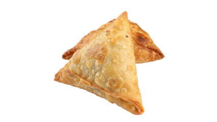 Delicious freshly baked samosas ready to be served at a local street market in the late afternoon on a transparent background