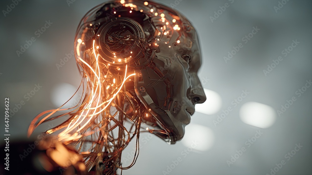Aufkleber dynamic ai consciousness awakens with glowing neural pathways and intricate futuristic circuitry, sy