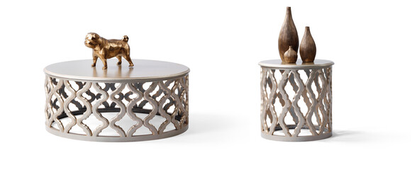 classic coffee table with decoration isolated on white background .