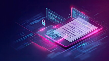Secure digital identity verification with fingerprint scanning and data access on futuristic interface, showcasing modern cybersecurity solutions