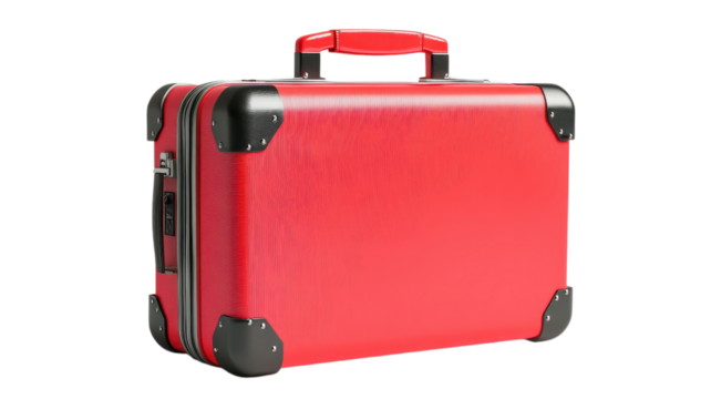 Red suitcase stands out at the airport terminal, showcasing its sleek design and sturdy build for travelers