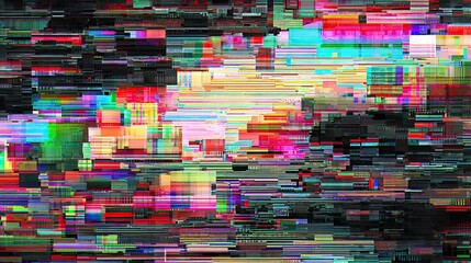 Vibrant abstract digital glitch art bursting with colorful horizontal lines and pixelated blocks creating a dynamic, modern, and energetic visual experience.