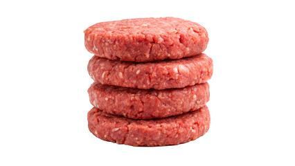 Stack of Raw Beef Patties isolated on transparent background