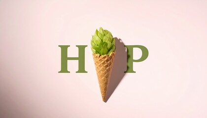 Creative hop cone in waffle cone on light background