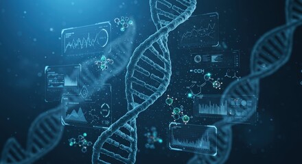 DNA Strand with Futuristic Data Displays Science Concept.
