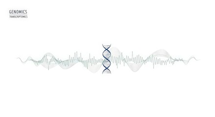 DNA double helix with brain wave lines. Decoding genome, gene expression analysis, mutation search. Genomics research.
