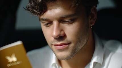 Stunned man reading eviction notice in car urban environment emotional moment real-life situation