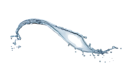 Blue water splash isolated on white background with flowing droplets