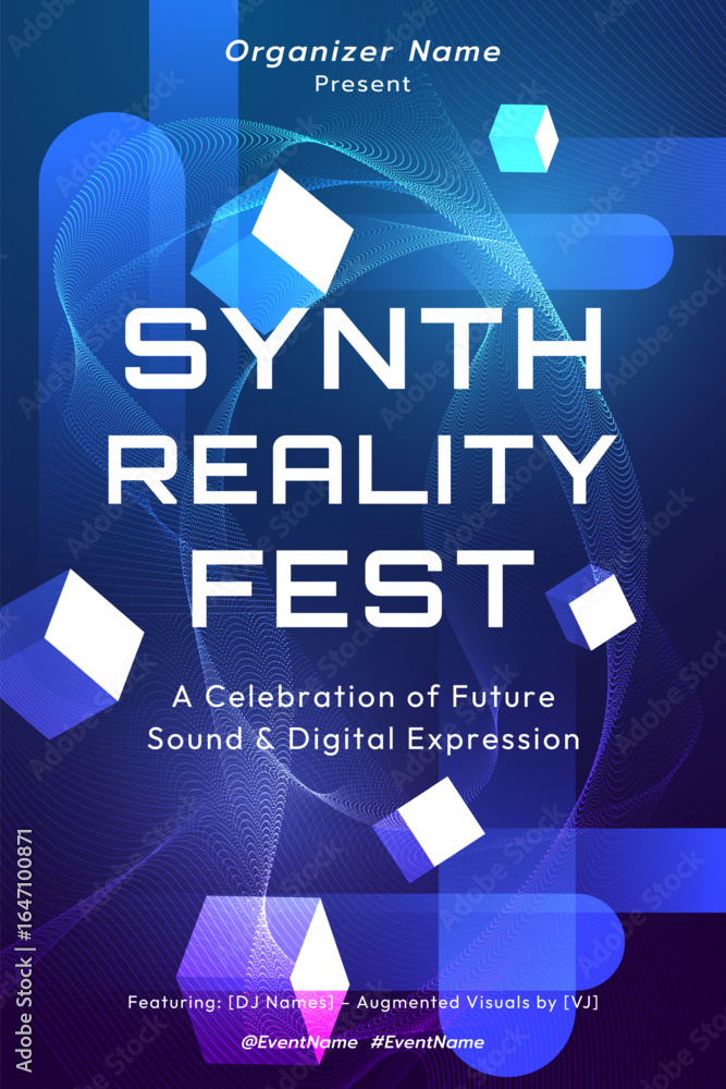 Poster futuristic synthwave lines and glitch abstract background