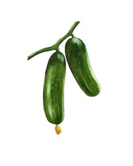 Fresh green cucumbers growing on a vine in a bright garden setting during the summer season