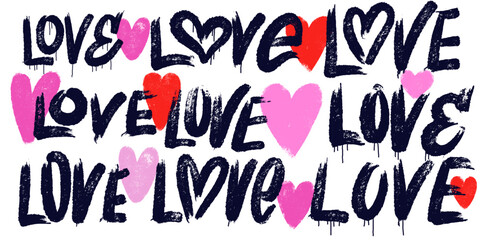 Lettering brush style. Typographic style heart. Hand lettered text in black, vector hand drawn heart in pastel pink. Template Valentine's Day greeting card template, design, poster, wrapping paper.