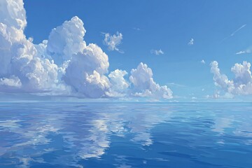Naklejka premium PAESAGGIO MARINO MONOCROMATICO CON CIELO SERENO E RIFLESSI SULL'ACQUA