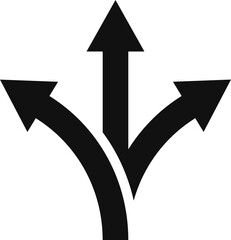 Way direction arrow sign icon set. three arrow, way sign, road direction icon vector. three-way direction arrow sign.Way pointer symbol. Turn arrow navigation sign. Traffic route vector illustration.