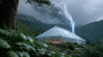 Innovative ar tracking power plant integration with greenhouse technology urban environment interactive experience sustainability concept