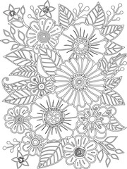 Zentangle flowers coloring pages for adults and kids