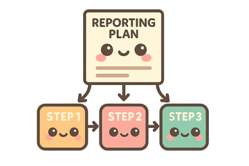 Cute illustrated reporting plan with steps in pastel colors reporting plan diagram