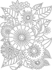Zentangle flowers coloring pages for adults and kids
