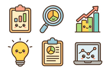 Cute business icons representing charts, analysis, and growth project analysis icons