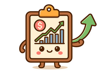 Cute character holding a growth chart with dollar sign and arrow reporting success diagram