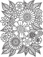 Zentangle flowers coloring pages for adults and kids