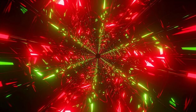 Abstract tunnel with glowing red and green lights creating an otherworldly effect