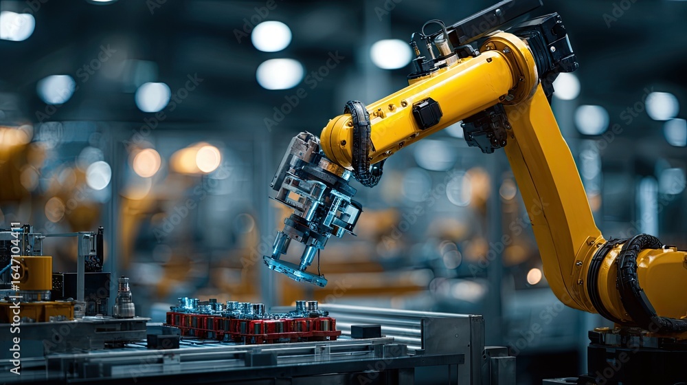 Aufkleber precision industrial robot arm meticulously assembling components on a high-tech factory production 