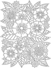 Zentangle flowers coloring pages for adults and kids