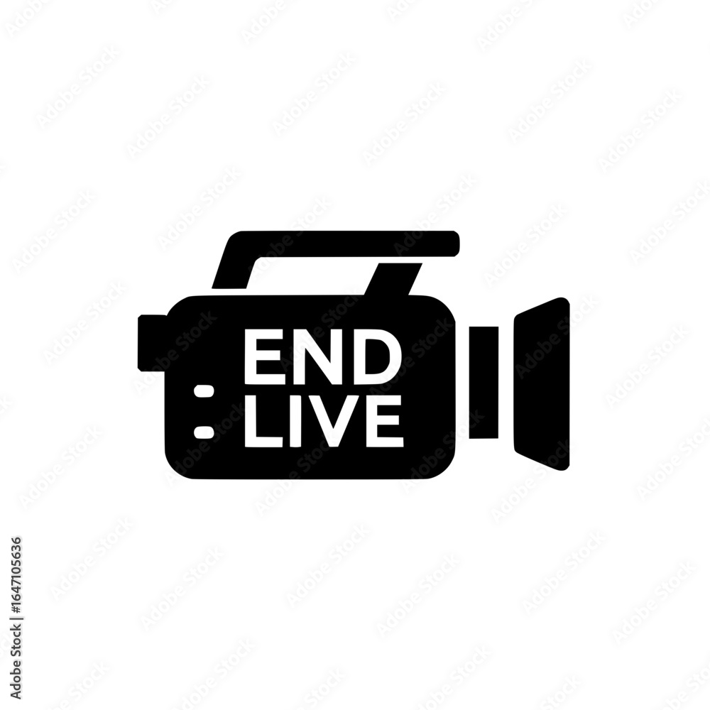 Aufkleber vector illustration of video camera with end live label for broadcast session closure