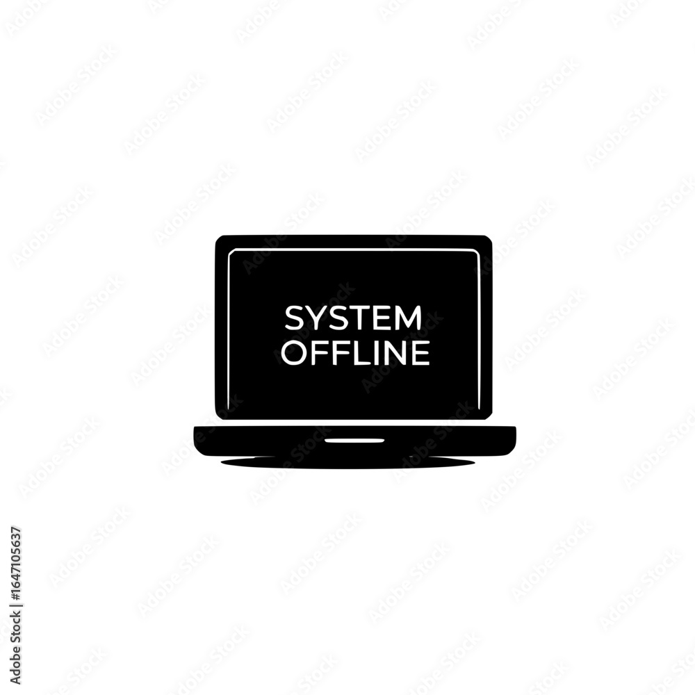Poster laptop icon with system offline text for network failure and digital connectivity issues
