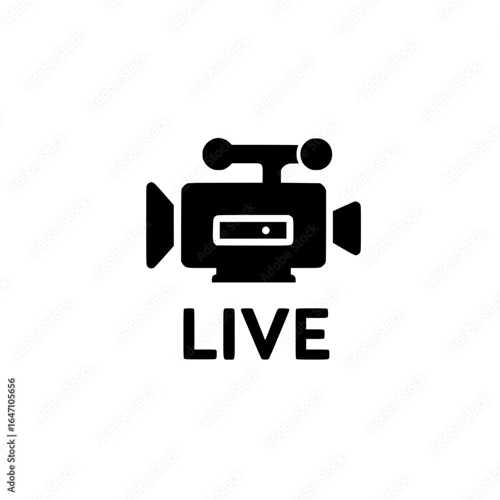 Poster flat icon of video camera with live label for online broadcast and multimedia projects