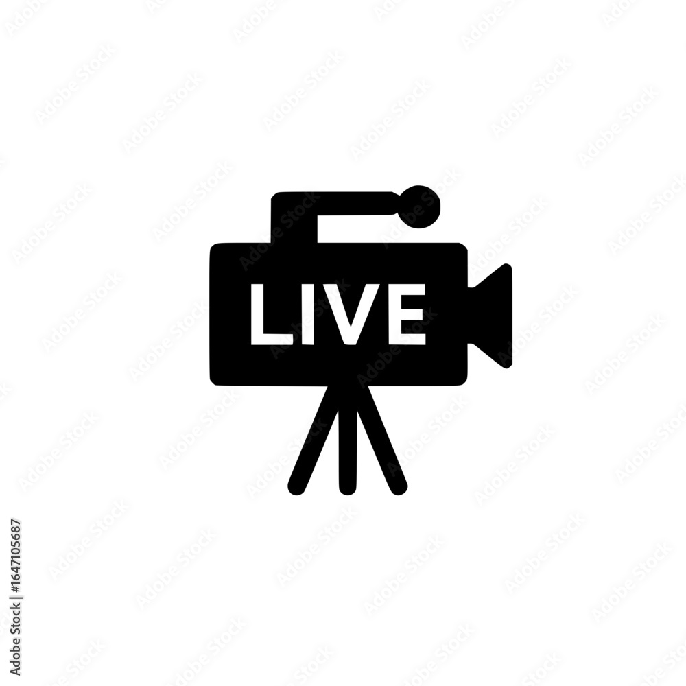 Poster video camera icon with live text for streaming recording and digital media applications