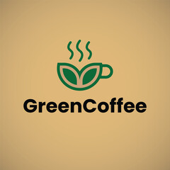 A cup of coffee logo with leaf shape.