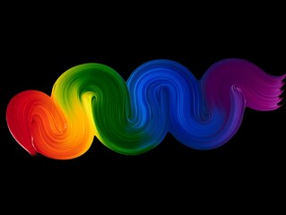 Vibrant Swirling Rainbow Brush Stroke on a Black Background Abstract Art