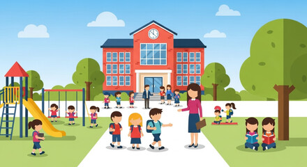 Happy Children and Teachers Engaging in Fun Learning Activities at a Vibrant School Environment