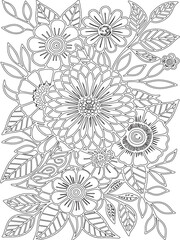 Zentangle flowers coloring pages for adults and kids