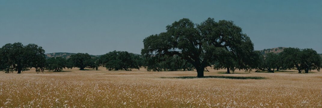 CAMPO ASSOLATO CON QUERCE, LUCE SOLARE ESTIVA