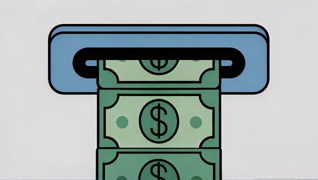 illustration of money being dispensed from an ATM machine in a simple cartoon style