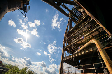 Abandoned Heavy Industrial Ruins with Large Blast Furnace in Steelworks