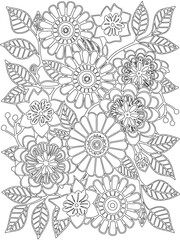 Zentangle flowers coloring pages for adults and kids