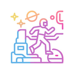 Obraz premium Outline of astronaut running in futuristic landscape with stars 