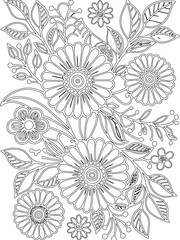 Zentangle flowers coloring pages for adults and kids