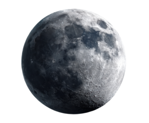 Full moon illuminated against a dark background in clear night sky. Cut out PNG