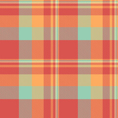 Tough background textile seamless, fashionable vector check tartan. Picnic pattern texture fabric plaid in red and orange colors.